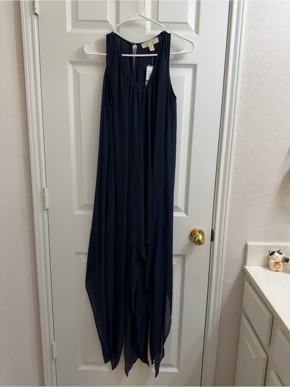 Michael Kors Navy Handkerchief-Hem Maxi Dress